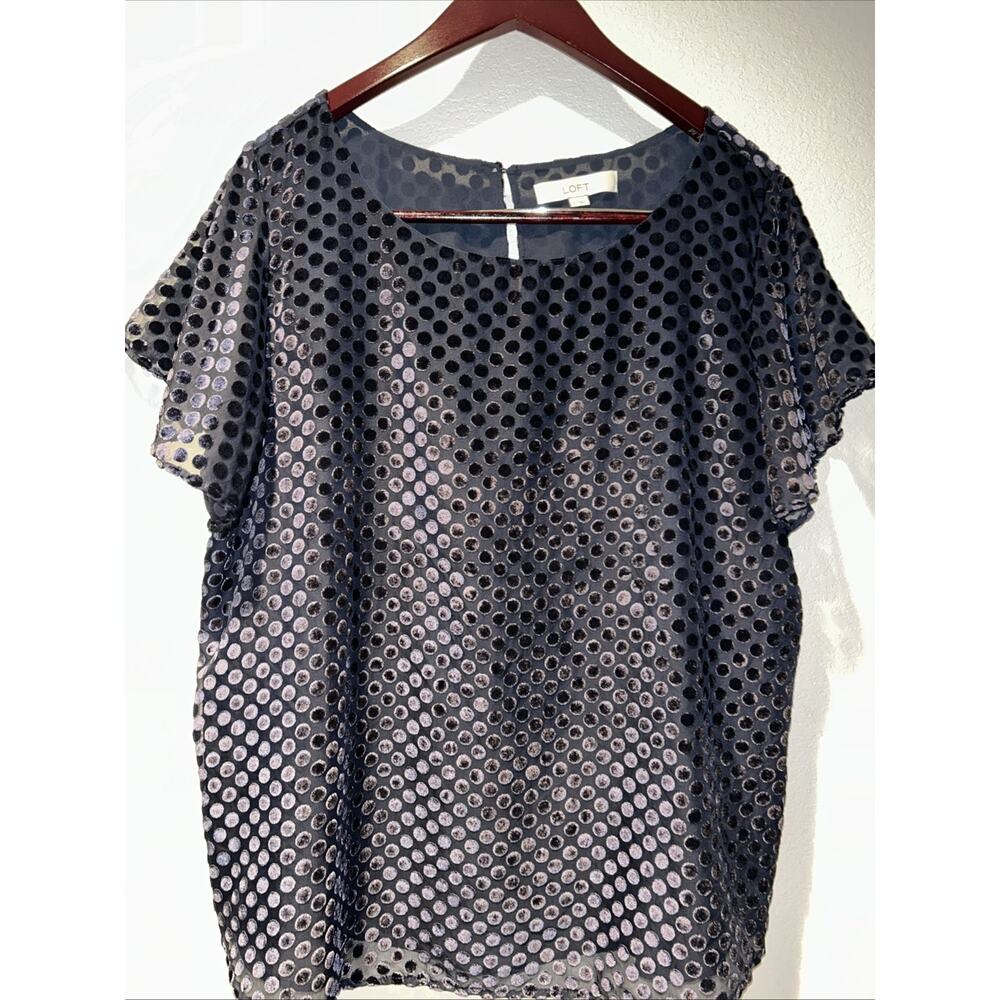 Ann Taylor Loft Women’s XL Shirt Velvet Burnout Polka Dots Navy Boho Whimsigoth
